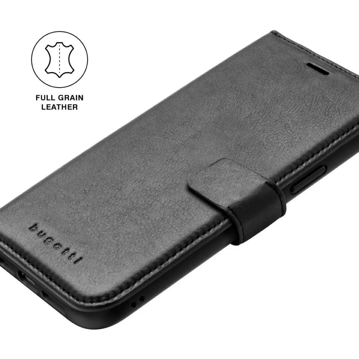 iPhone12 mini ブラック bugatti 手帳型ケース シンプル 上質