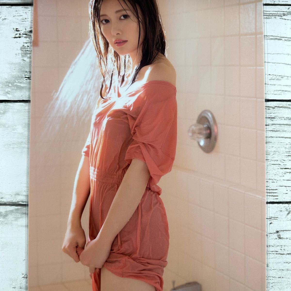 [ высокое качество ламинирование отделка ][ белый камень лен . Nogizaka 46 ] журнал вырезки 9P A4 плёнка купальный костюм bikini model актер женщина super 