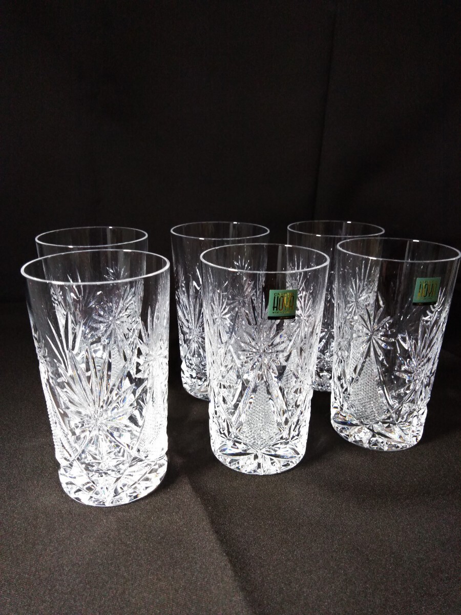 HOYA クリスタル タンブラー 6客セット カットグラス 酒器 ハイボールグラス 箱付 （検索） ガラス 工芸品 美術 レトロ 切子 保谷 酒杯の画像9
