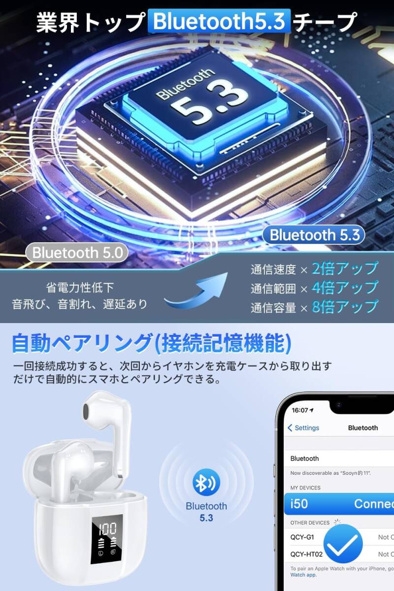「2023 新型 Bluetooth5.3 」Bluetooth イヤホン ワイヤレスイヤホン ブルートゥース LEDディスプレイ表示 ぶるーとぅーすイヤホン_画像3