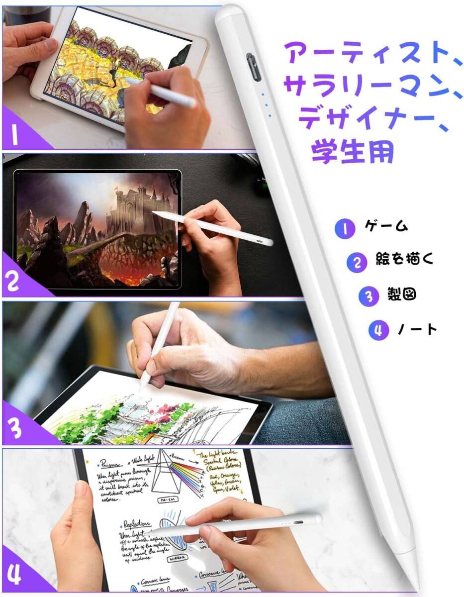 【2024新登場 超急速充電 iPadペン】タッチペン iPad スタイラスペン iPad ペンシル 傾き感知/磁気吸着/誤作動防止_画像7