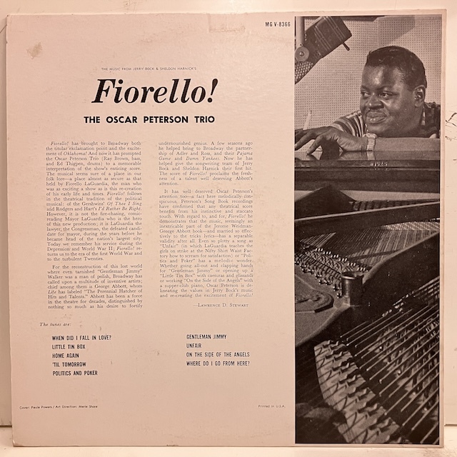 ■即決 JAZZ Oscar Peterson Trio / Fiorello mgv8366 j40704 米オリジナル、黒銀Vinc/Tp Dg Mono _画像2