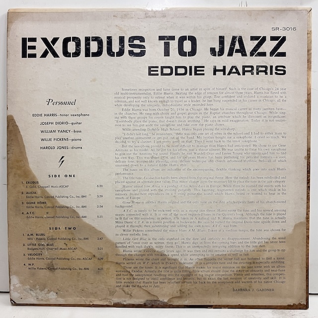 ■即決 JAZZ Eddie Harris / Exodus to Jazz sr3016 j40742 米オリジナル、艶黒虹Dg ARJ/Bellsound刻印 _画像2