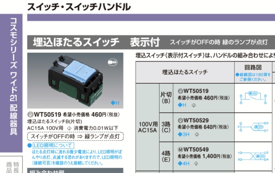 Panasonic パナソニック WT50519 1個から 複数あり コスモシリーズワイド21 埋込ほたるスイッチ 表示付 片切（B）の画像6