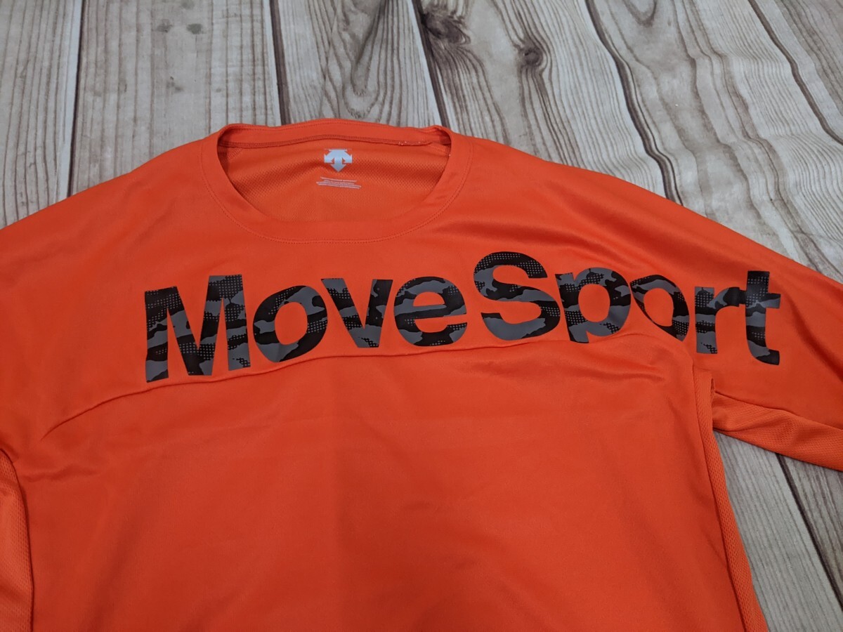 17．デサント Descente MOVE SPORTS DNMMQJB50 デカロゴ 長袖 速乾 Tシャツ メンズO オレンジ黒 x806の画像2