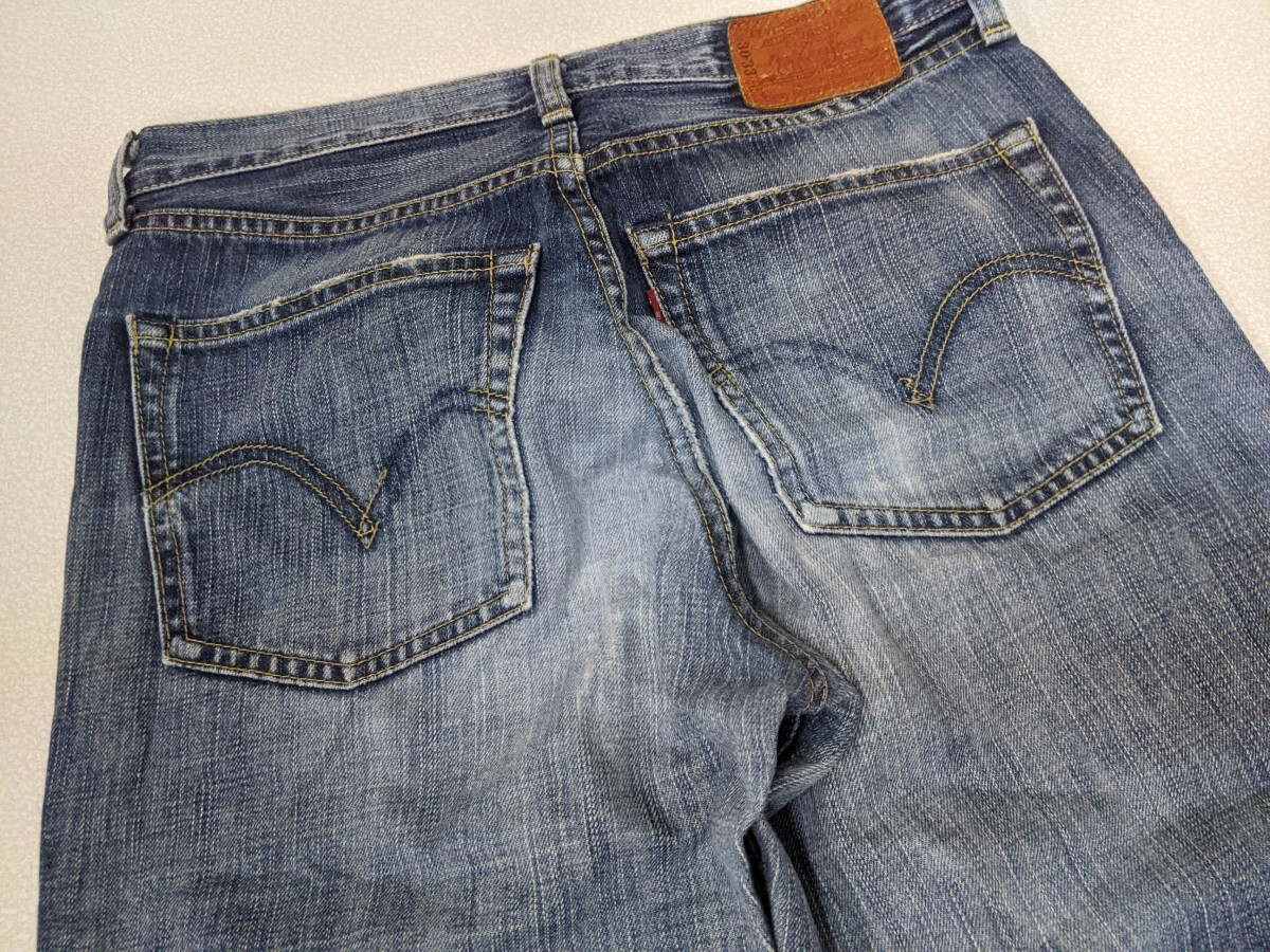 20．鬼ヒゲ 日本製 07年製 リーバイス 00s LEVI'S 502 襤褸 グランジ デニム パンツ ジーンズ アメカジ ワーク サイズ30‐33 ネイビー y106_画像3