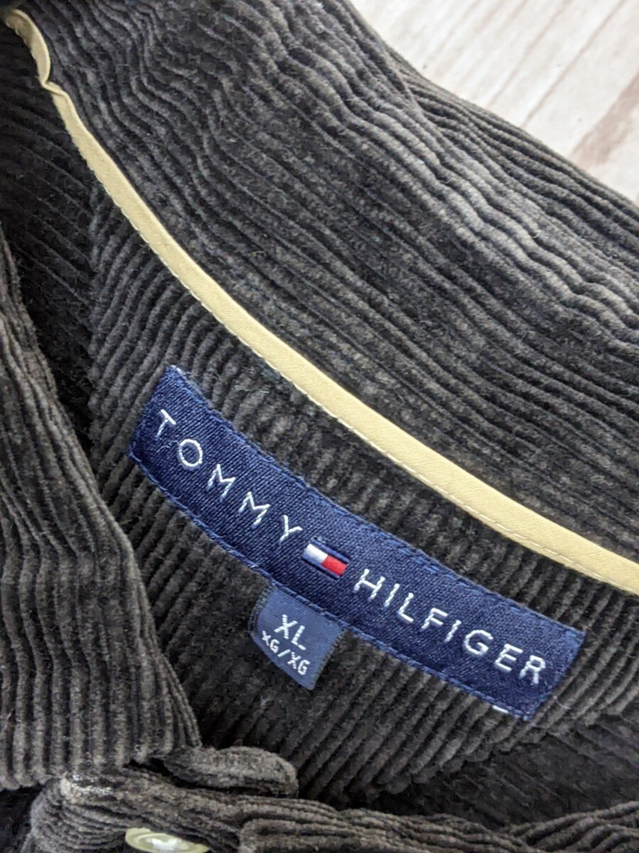 19．TOMMY HILFIGHER トミーヒルフィガー ロゴ 長袖 ボタンダウン コーデュロイ シャツ メンズXL　黒系 x610_画像5