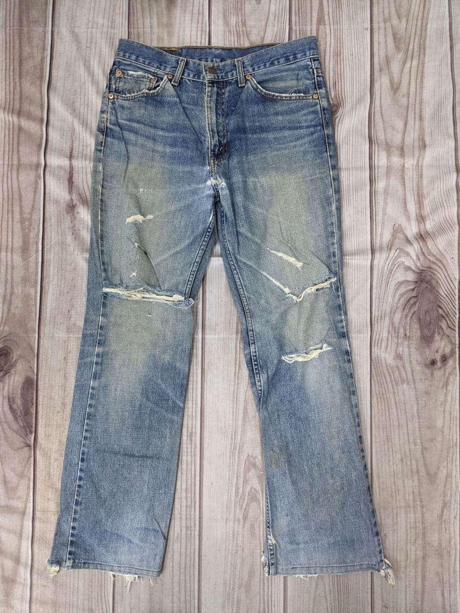 2．鬼ヒゲ ハチノス リーバイス 90s LEVI’S 517 ヴィンテージ グランジ 襤褸 ブーツカット フレア デニム パンツ ジーンズ W33L34 y710_画像1