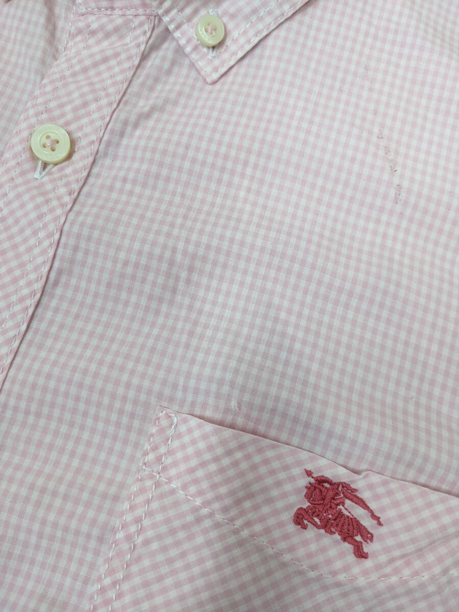 13．バーバリー ブラックレーベル BURBERRY チェック柄 七分丈 半袖ボタンダウンシャツ メンズ3 ピンク白 x708の画像3