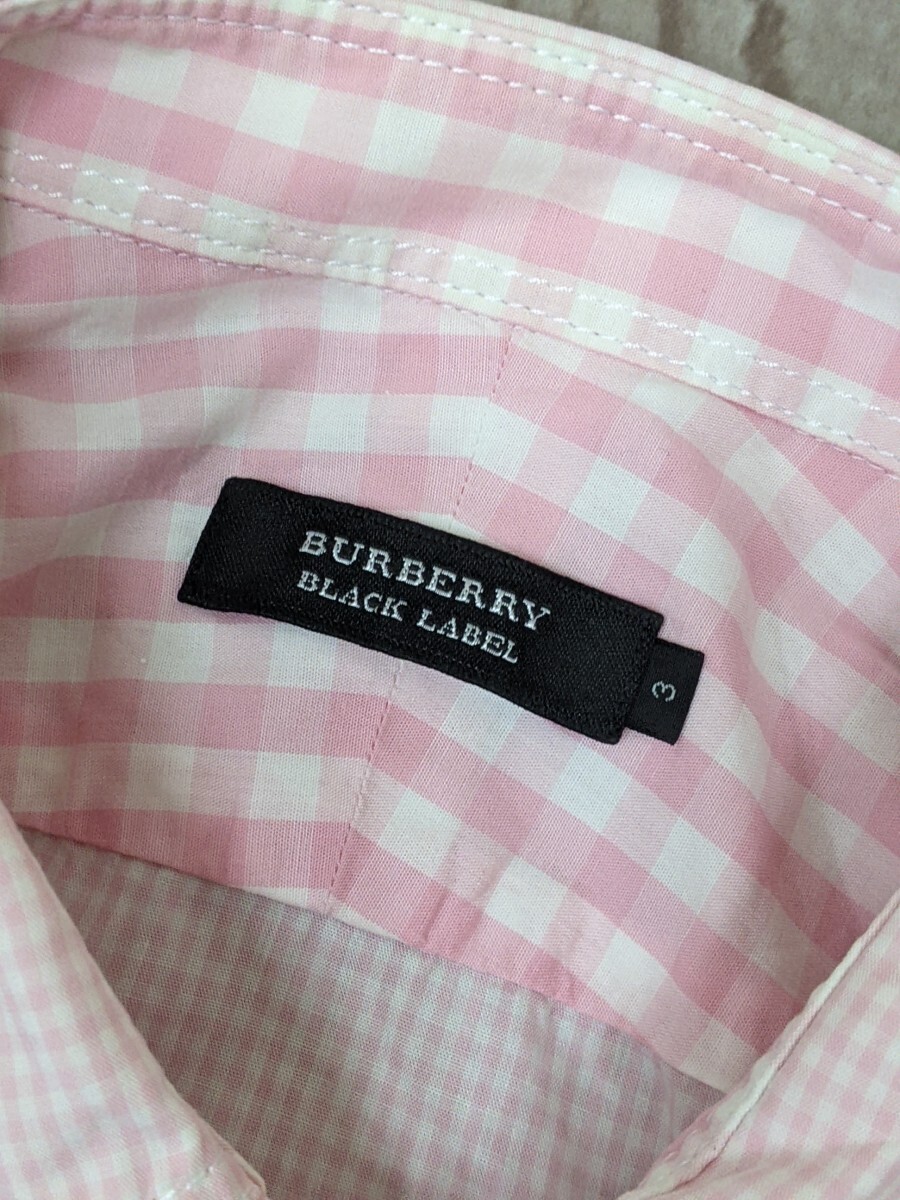 13．バーバリー ブラックレーベル BURBERRY チェック柄 七分丈 半袖ボタンダウンシャツ メンズ3 ピンク白 x708の画像4