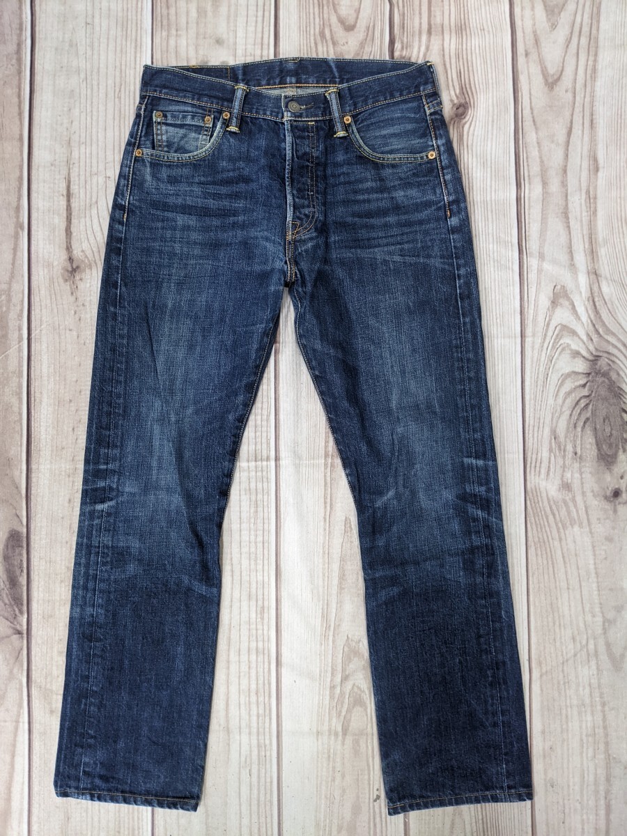 7．鬼ヒゲ 鬼ハチノス リーバイス LEVI'S 501 ボタンフライ グランジ デニム パンツ ジーンズ アメカジ W30L32 ネイビーy809の画像1