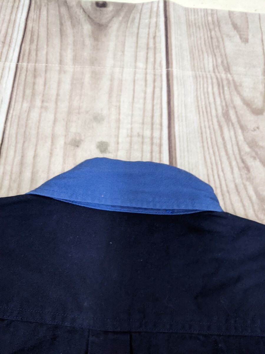 5．日本製 BARNS 高荘 コットン 帆布生地 ボタンダウンシャツ メンズ2 ネイビー群青色 x905の画像6