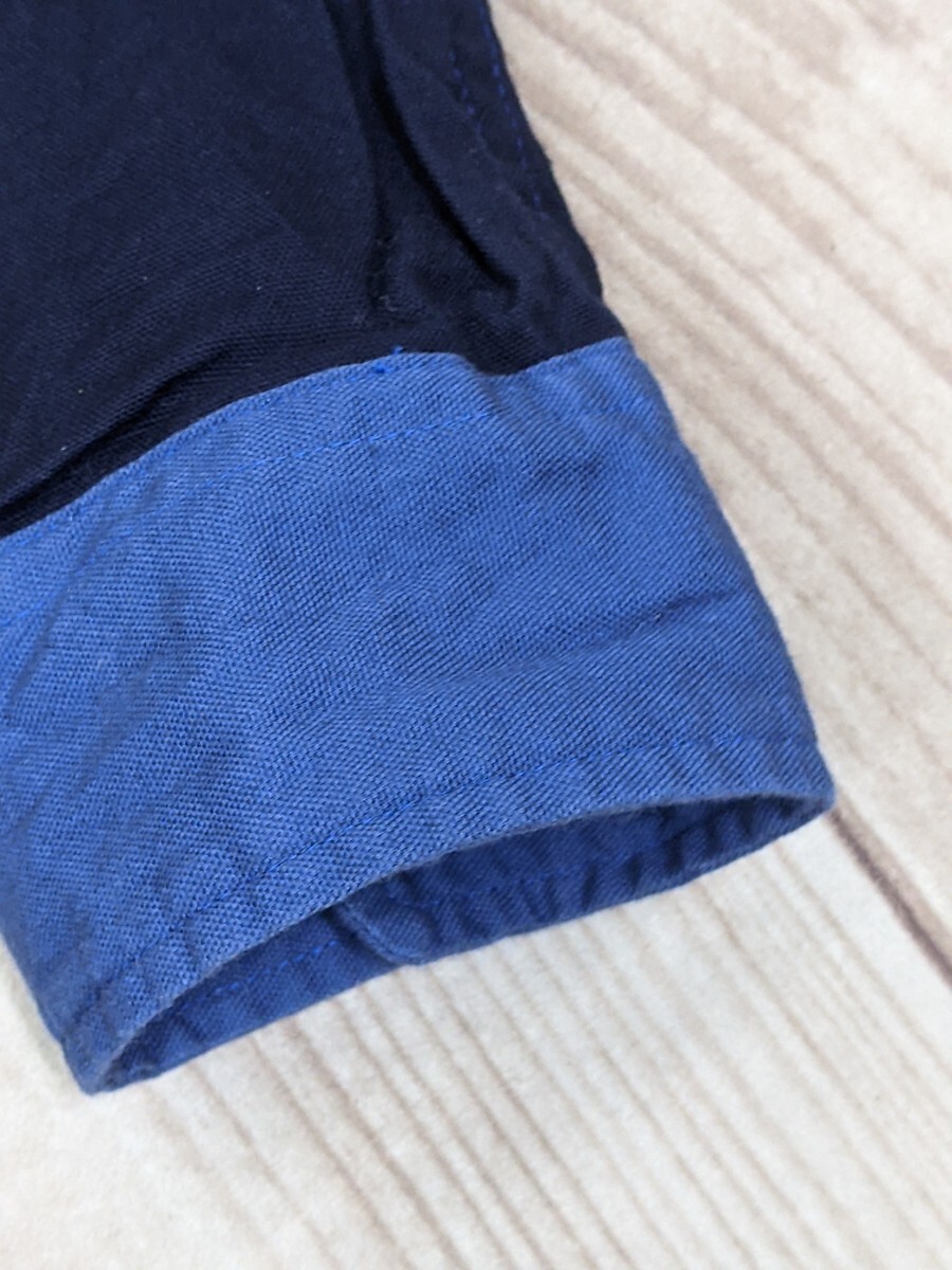 5．日本製 BARNS 高荘 コットン 帆布生地 ボタンダウンシャツ メンズ2 ネイビー群青色 x905の画像5
