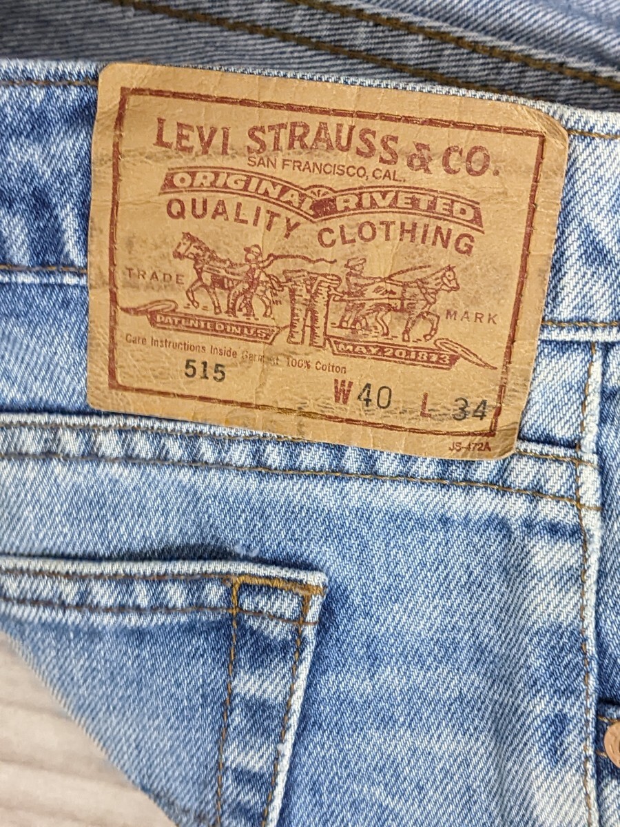 11．鬼ヒゲ 極太 95年製 リーバイス 90s LEVI'S 515 カットオフ デニムジーンズ アメカジ パンツ W40L34 明るいネイビー系 y908の画像4