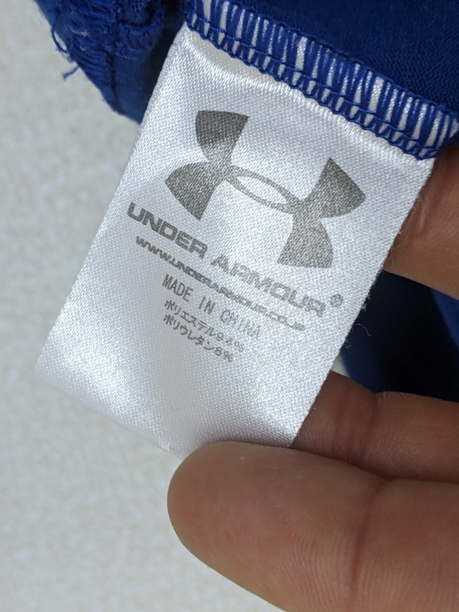 4．アンダーアーマー UA 96 ストレッチ素材 フットボール 半袖 アメフトデザイン Tシャツ トレーニングウェア メンズLG 青オレンジx108_画像3