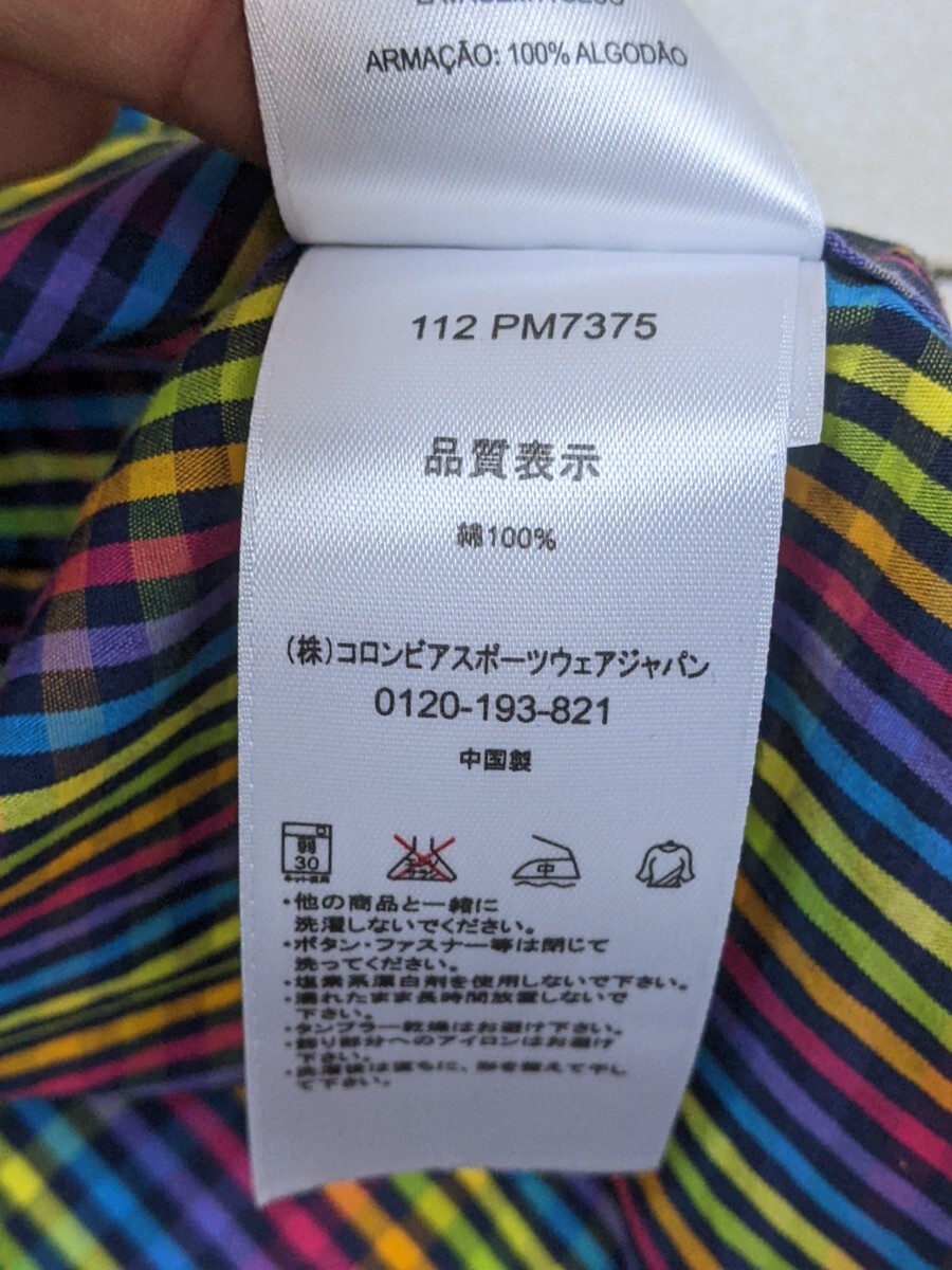 15．コロンビア Columbia PM7375 チェック柄 カラフル マルチカラー 半袖ボタンダウンシャツ ギャンブルシャツ メンズM x107_画像6