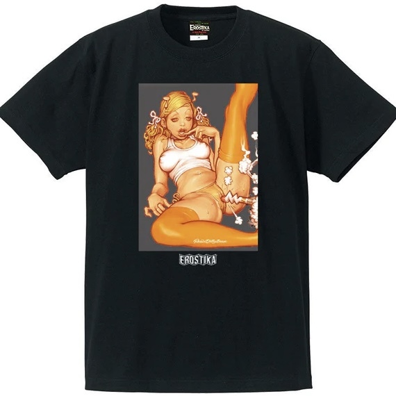 Lサイズ ロッキンジェリービーン EROSTIKA “SWEET PUSSY STRONGER THAN MISSILE” Tシャツ 黒色の画像1