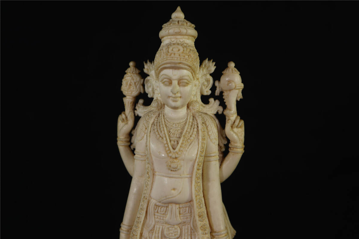 東洋彫刻 細密彫刻 人物 仏像 インドの神様 置物 天然 白材 /マンモス_画像2