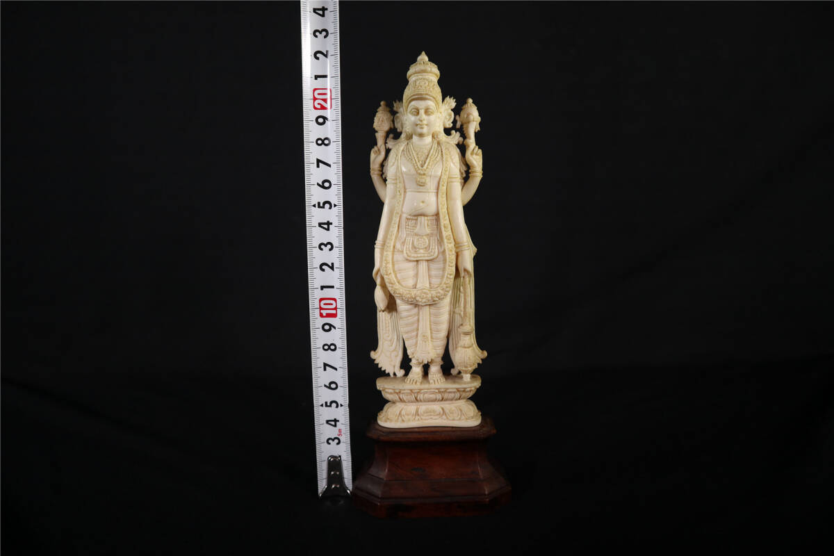 東洋彫刻 細密彫刻 人物 仏像 インドの神様 置物 天然 白材 /マンモス_画像10