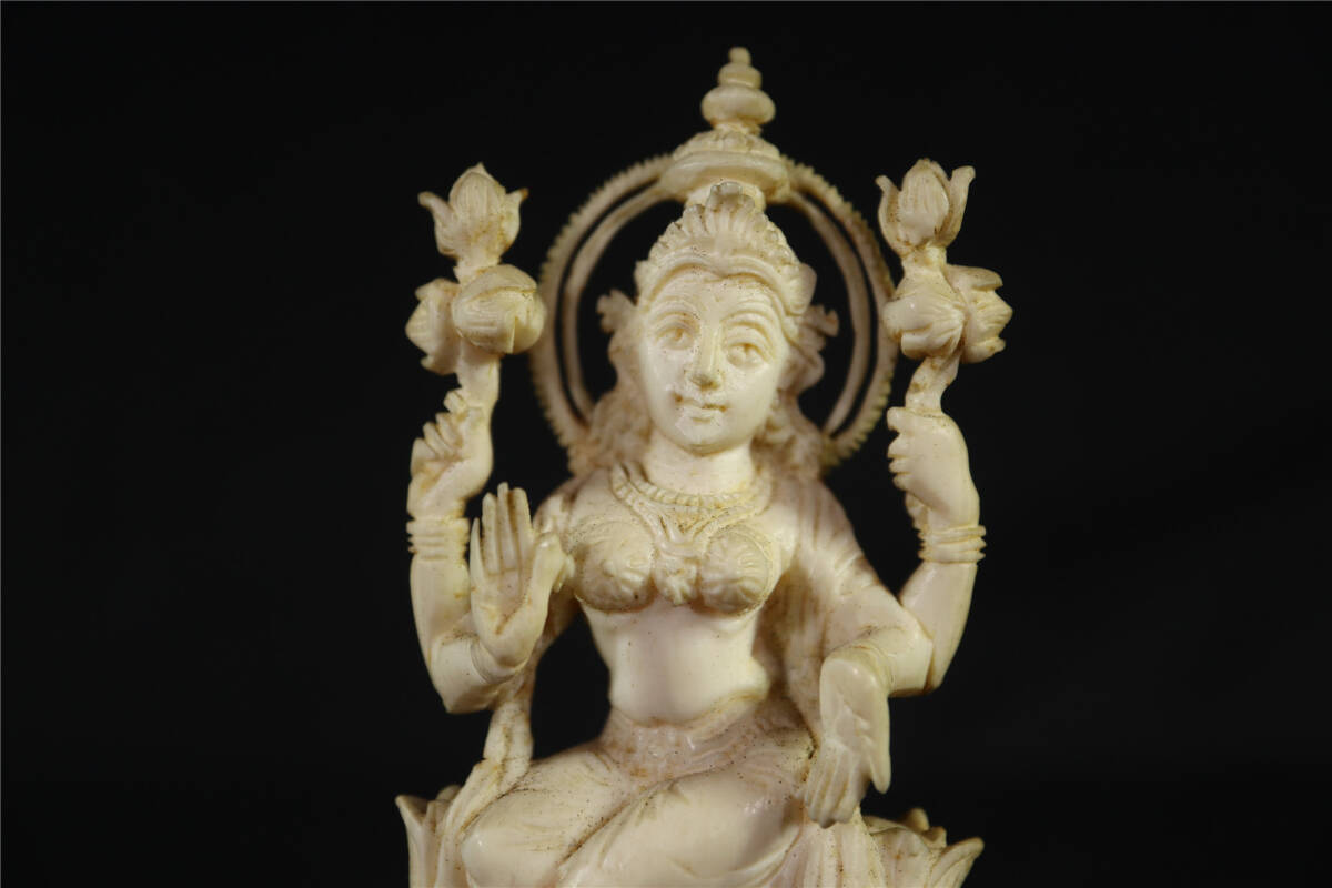 細密彫刻  人物  仏像 東洋彫刻 インドの神様 置物 天然 白材 /マンモスの画像2