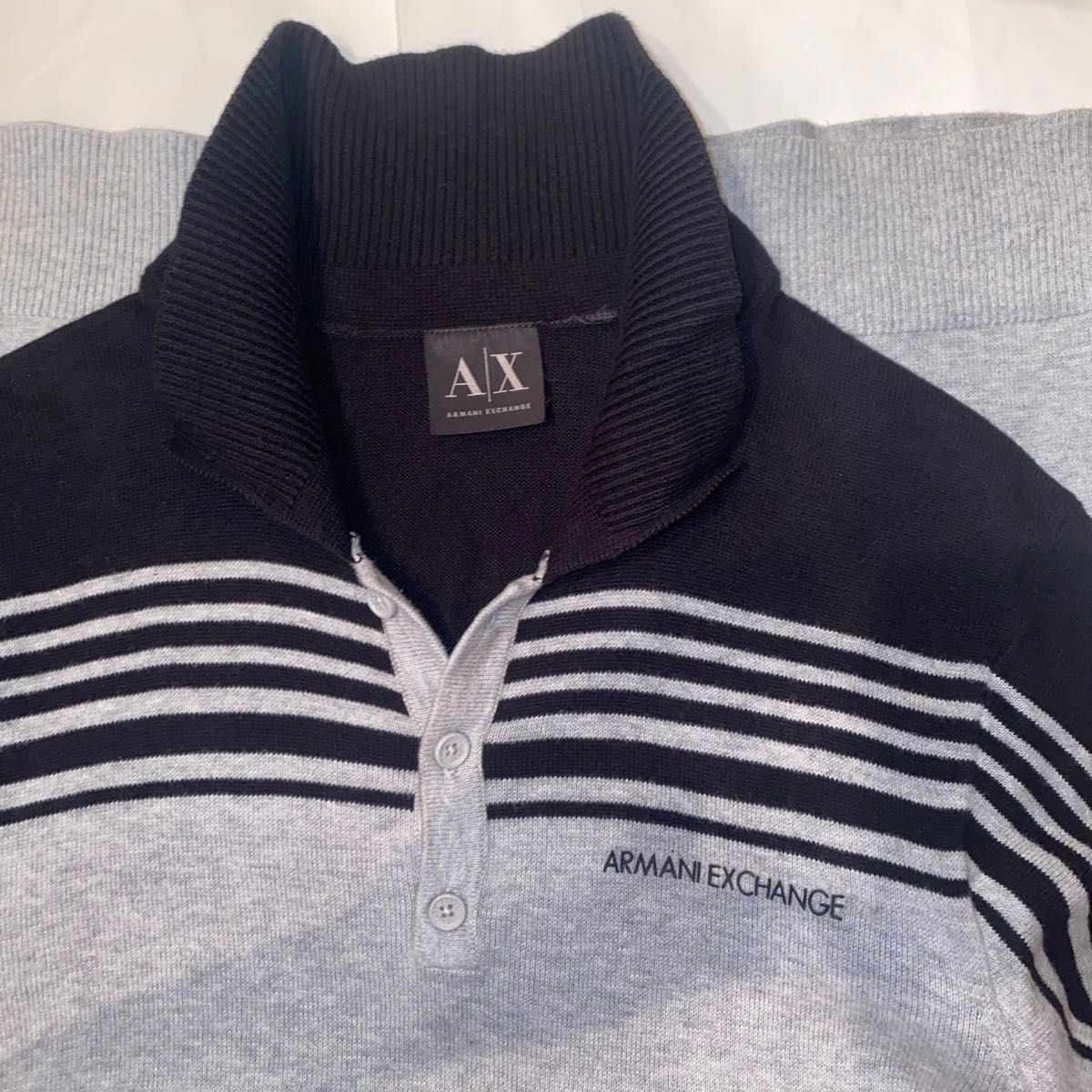 ARMANI EXCHANGE メンズ 半袖サマーセーター 半袖ニット 半袖ポロシャツ グレー