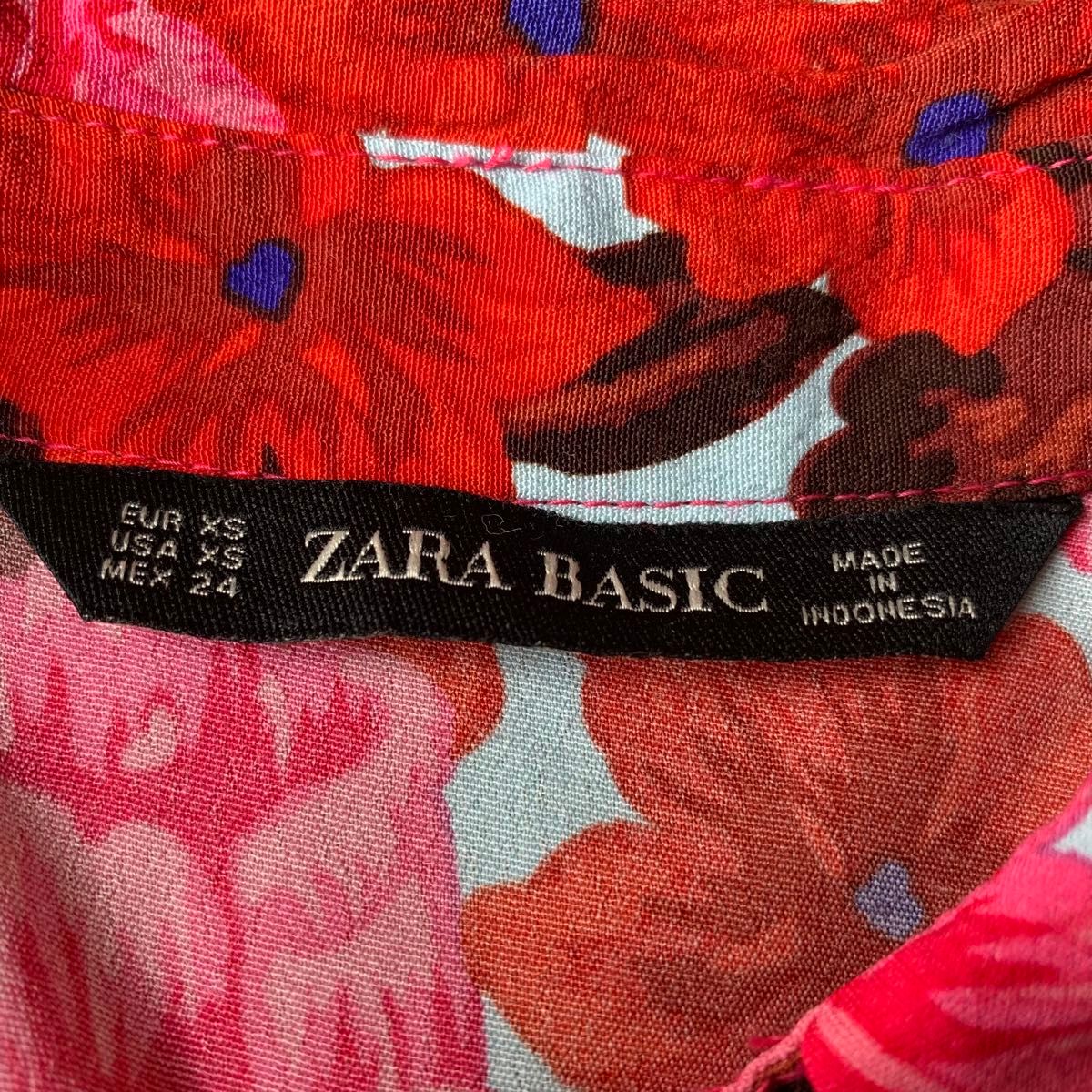 ZARA BASIC ザラ 花柄 長袖シャツ レーヨン フラワー ピンク XS トップス