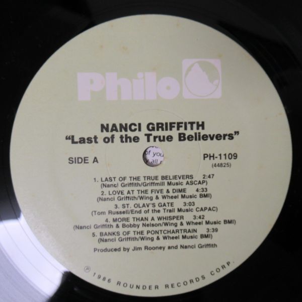 FOLK LP/US ORIG./インナースリーブ付き美盤/Nanci Griffith - Last Of The True Believers/Ｂ-12080の画像4
