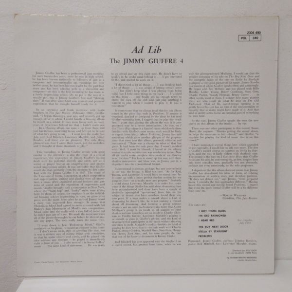 JAZZ LP/FRANCE/美盤/The Jimmy Giuffre 4 - Ad Lib/Ｂ-12162_画像2