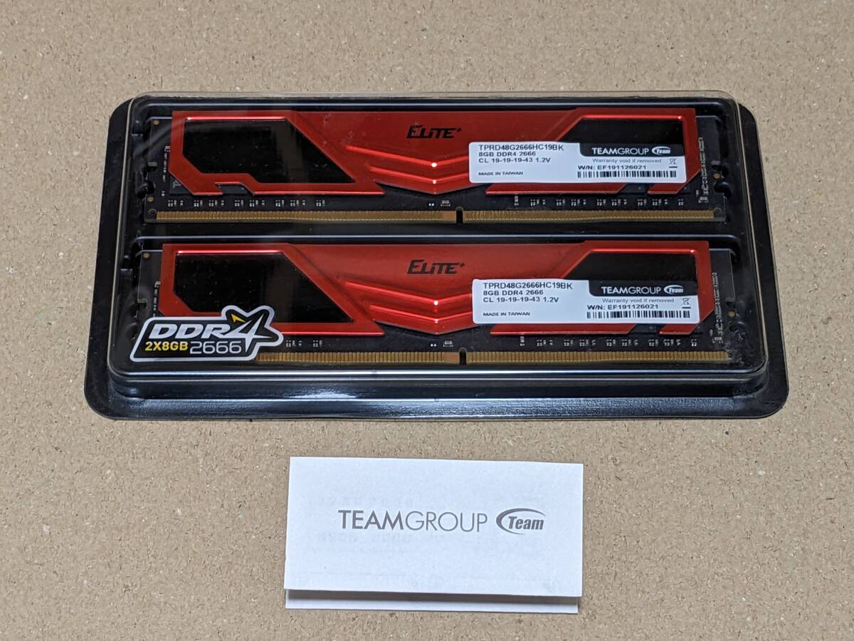 Team DDR4 2666Mhz PC4-21300 8GBx2枚 16GBの画像1