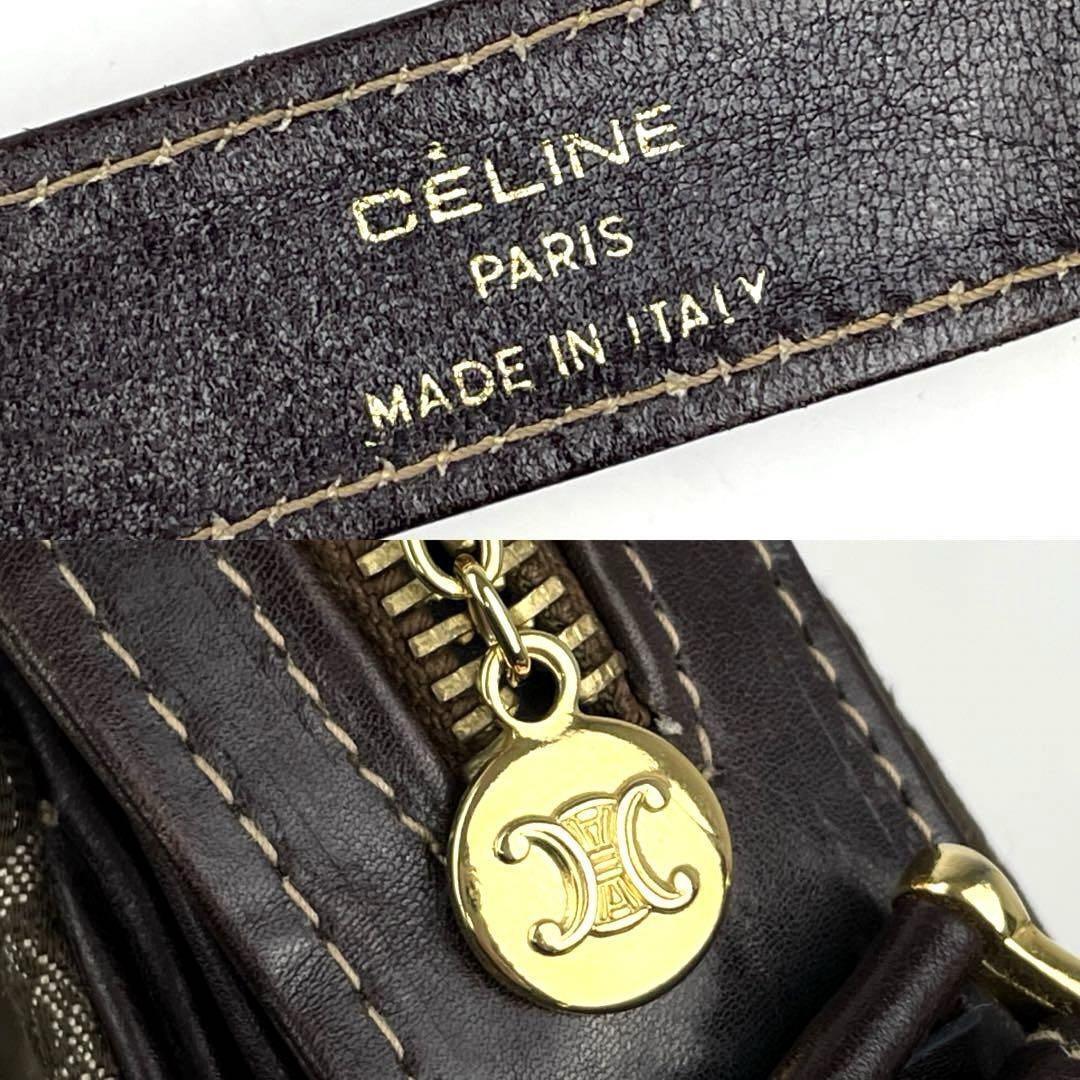 【美品】CELINE セリーヌ ショルダーバッグ ポシェット 馬車柄 Cサルキー トリオンフ ロゴ型押し ゴールド金具 男女兼用 キャンバス レザー_画像7