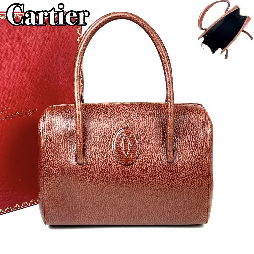 【美品】Cartier カルティエ マストライン ハンドバッグ ミニボストン ロゴ型押し ゴールド金具 裏地総柄 男女兼用 ビジネス レザー 人気_画像1