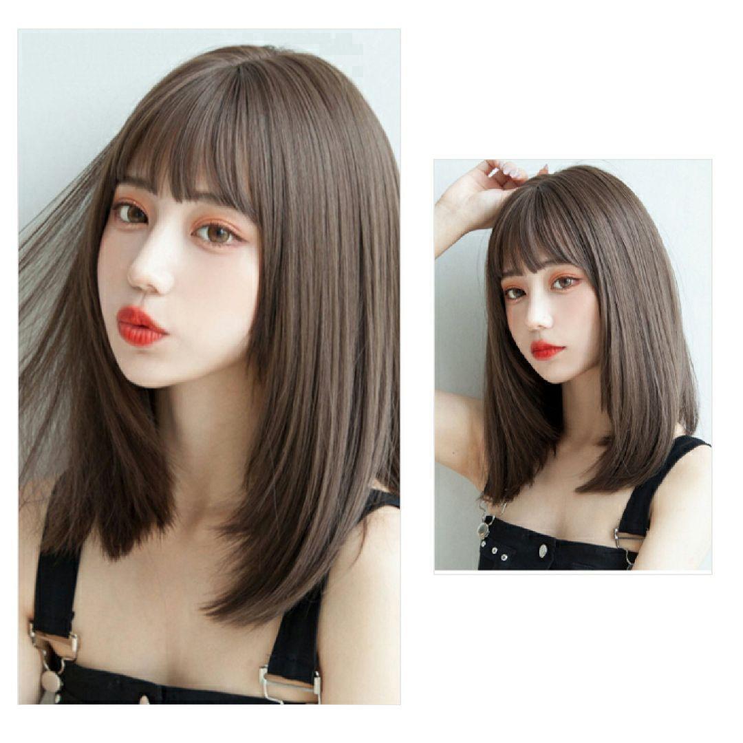 391 wig strut medium hair dark brown net attaching cosplay change equipment net Korea nature medical care Wig wig 