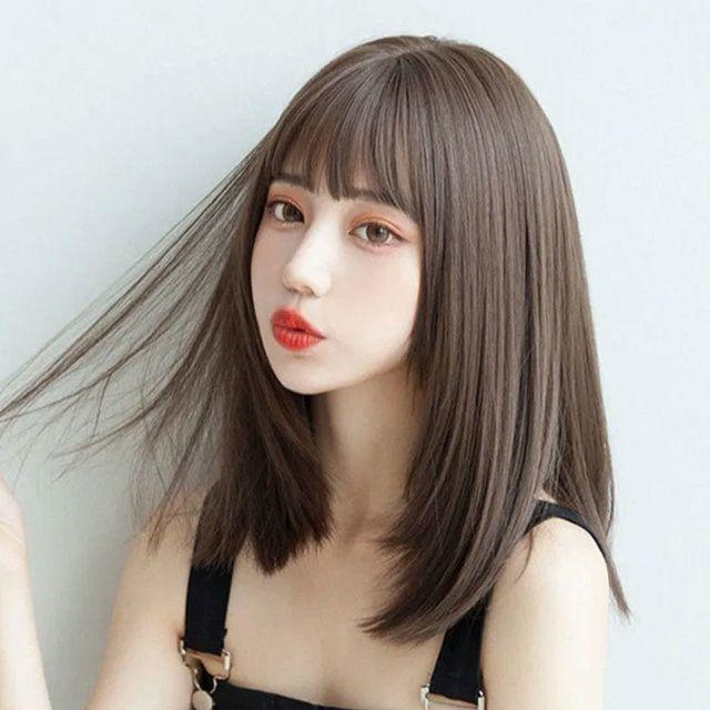 391 wig strut medium hair dark brown net attaching cosplay change equipment net Korea nature medical care Wig wig 