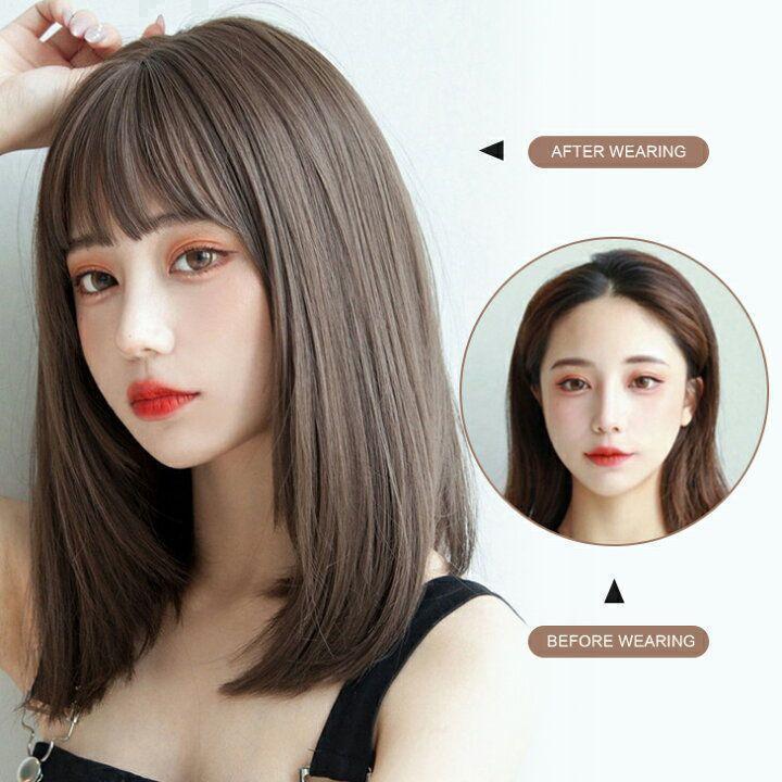 391 wig strut medium hair dark brown net attaching cosplay change equipment net Korea nature medical care Wig wig 