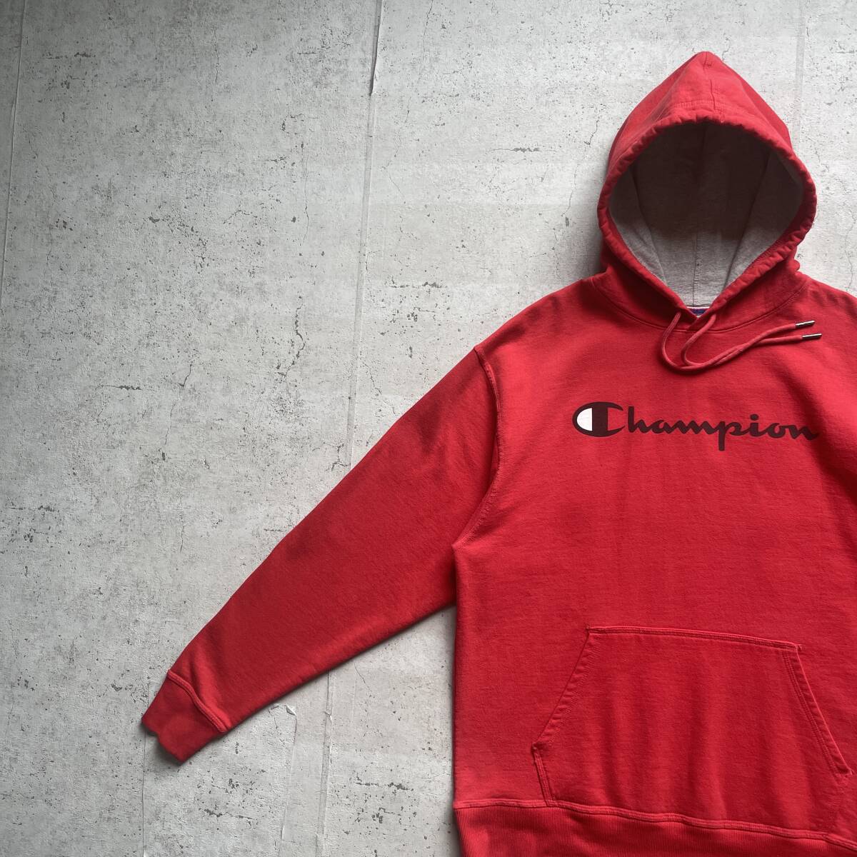 champion チャンピオン プリントロゴ ワンポイントロゴ プルオーバー パーカー レッド L_画像1