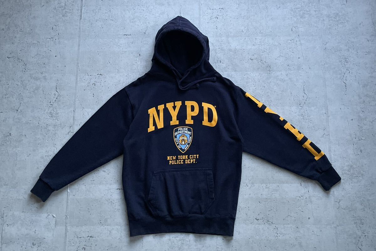 vintage ヴィンテージ 90's NYPD プリントロゴ プルオーバー パーカー ネイビー S_画像2