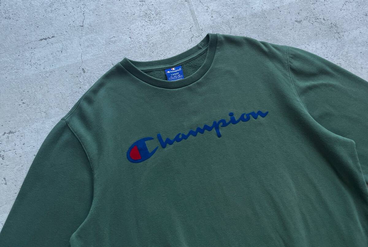 champion チャンピオン プリント ワンポイントロゴ クルーネック スウェット トレーナー グリーン L_画像3