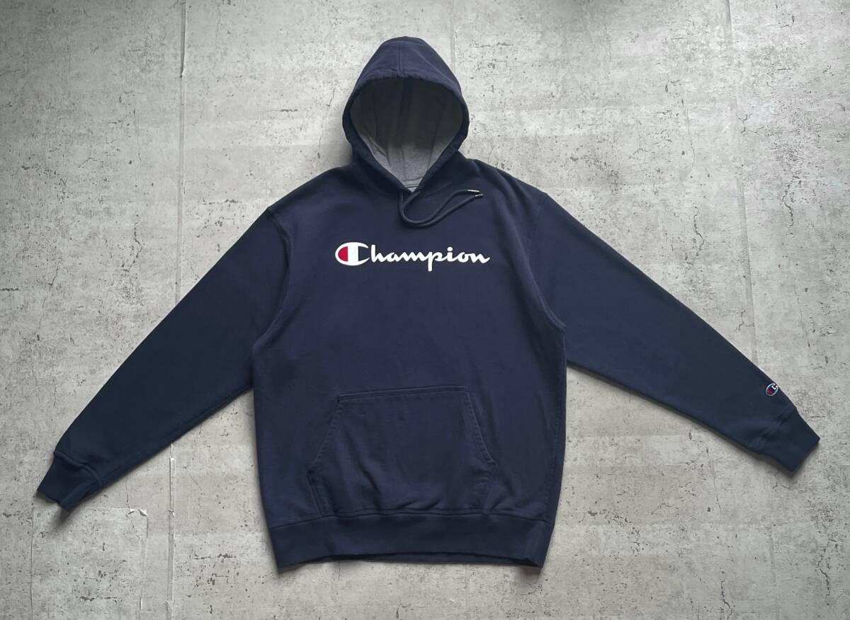 champion チャンピオン プリントロゴ ワンポイントロゴ プルオーバー パーカー ネイビー L_画像2