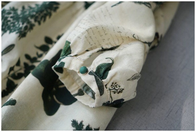 綿麻植物プリントクルミ釦ポケット付きゆったりワンピース♪の画像6