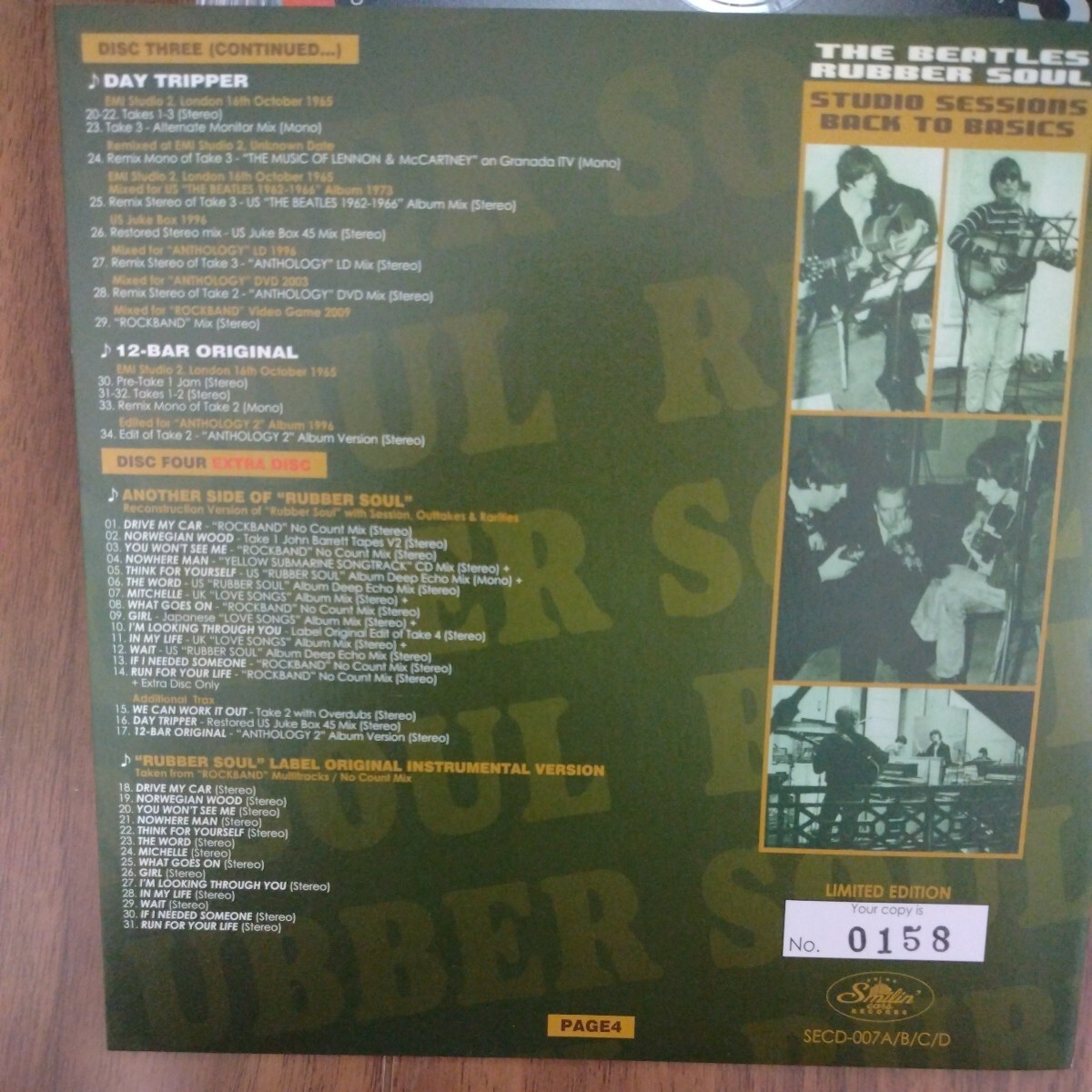 THE BEATLES / RUBBER SOUL STUDIO SESSIONS BACK TO BASICS （4CD）SMILN' EARS SECD-007A/B/C/D_画像5
