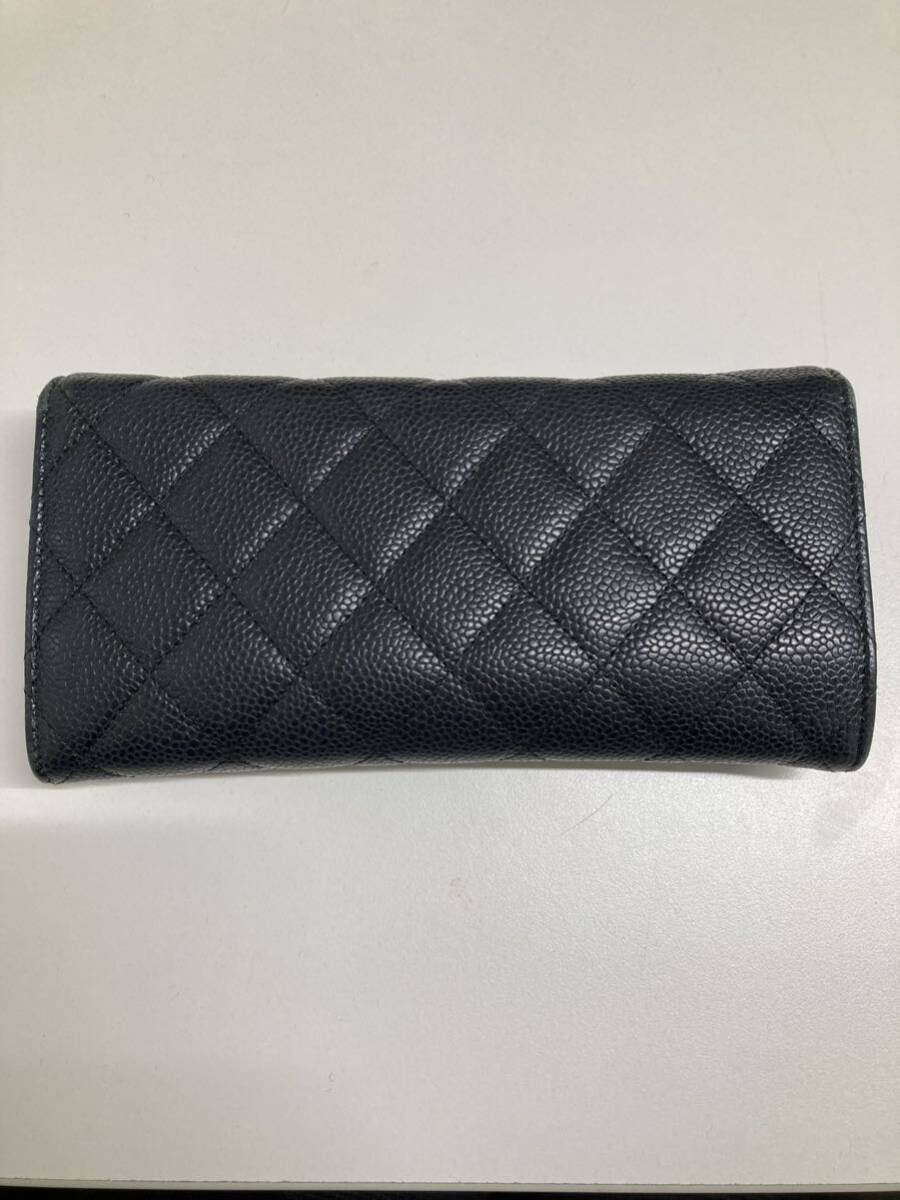 シャネル 長財布 CHANEL キャビアスキン ココマーク ブラック レザー 黒 フラップ 箱付き_画像3