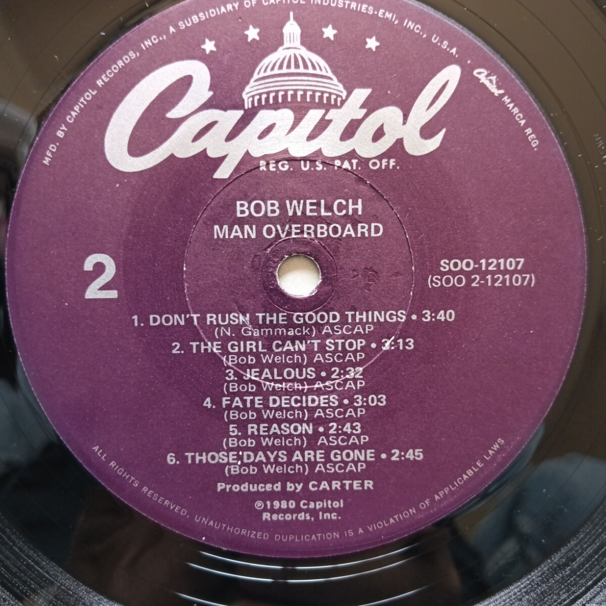 LPレコード　ボブ・ウェルチ/Bob Welch/マン・オーバーボード　輸入盤未使用に近い美品　US盤_画像6