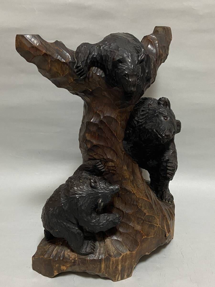 【純】「アイヌ木彫～木登り親子熊」高さ４２ｃｍ・彫りと造形の素晴らしい迫力の逸品_画像4