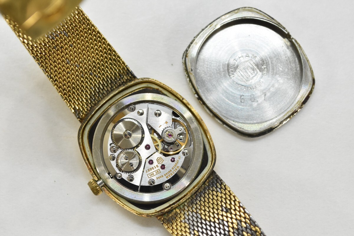 WALTHAM ウォルサム LINCOLN リンカーン 手巻き メンズ 腕時計 純正ベルト ブラック文字盤 ゴールド 稼働品 RK-743S/118の画像8