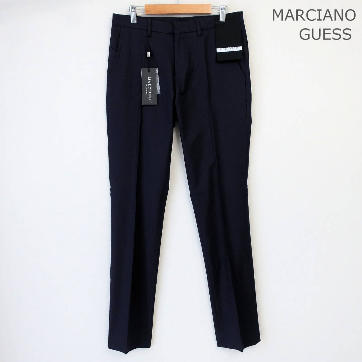 新品 未使用 MARCIANO GUESS ストレッチ パンツ スラックス チノパン 織柄 ビジネス カジュアル 青 ネイビー 濃紺 メンズ 44 Sサイズ