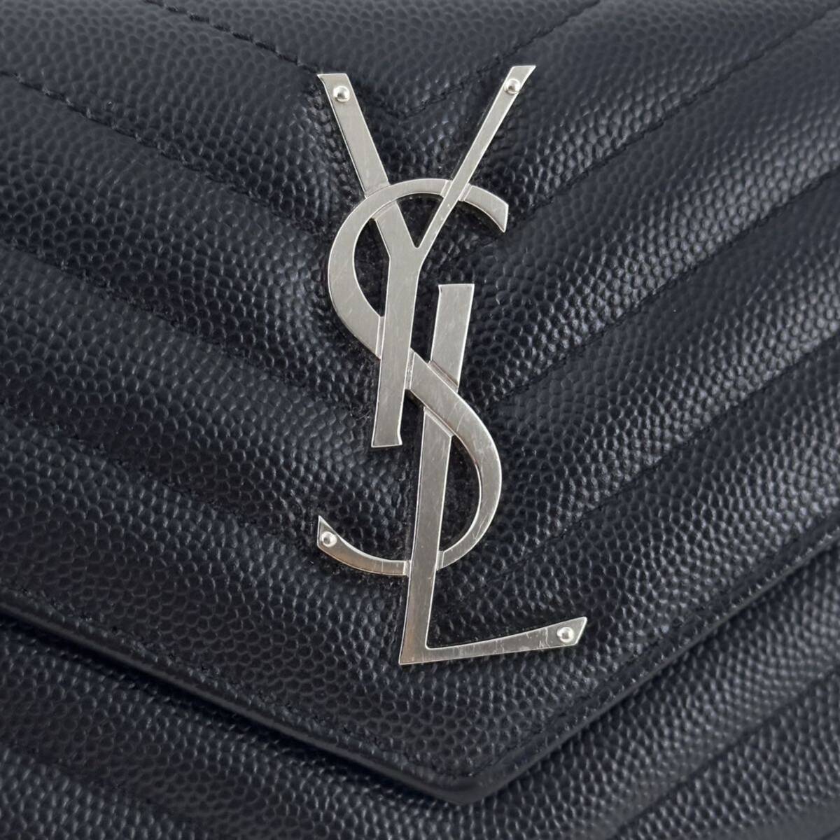 1円〜★SAINT LAURENT サンローラン Vステッチ 長財布 パリ キャビアスキン キルティング YSL 折り財布 レザー 372264 ブラック 黒_画像8