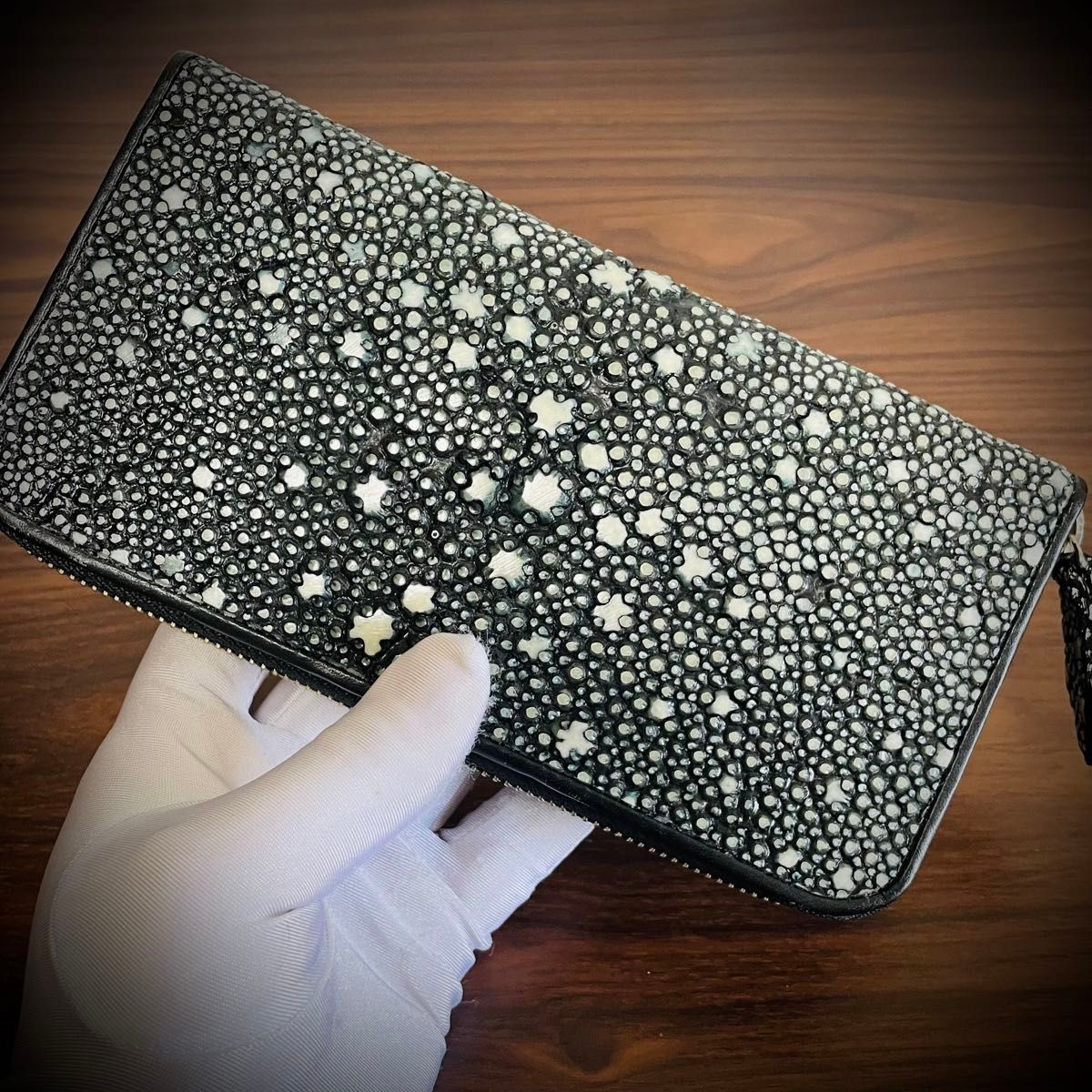 幻の素材 スタースティングレイ 長財布 ガルーシャ スティングレイ エイ革 カード１５枚 大容量 ハンドメイド ブラック 黒 3
