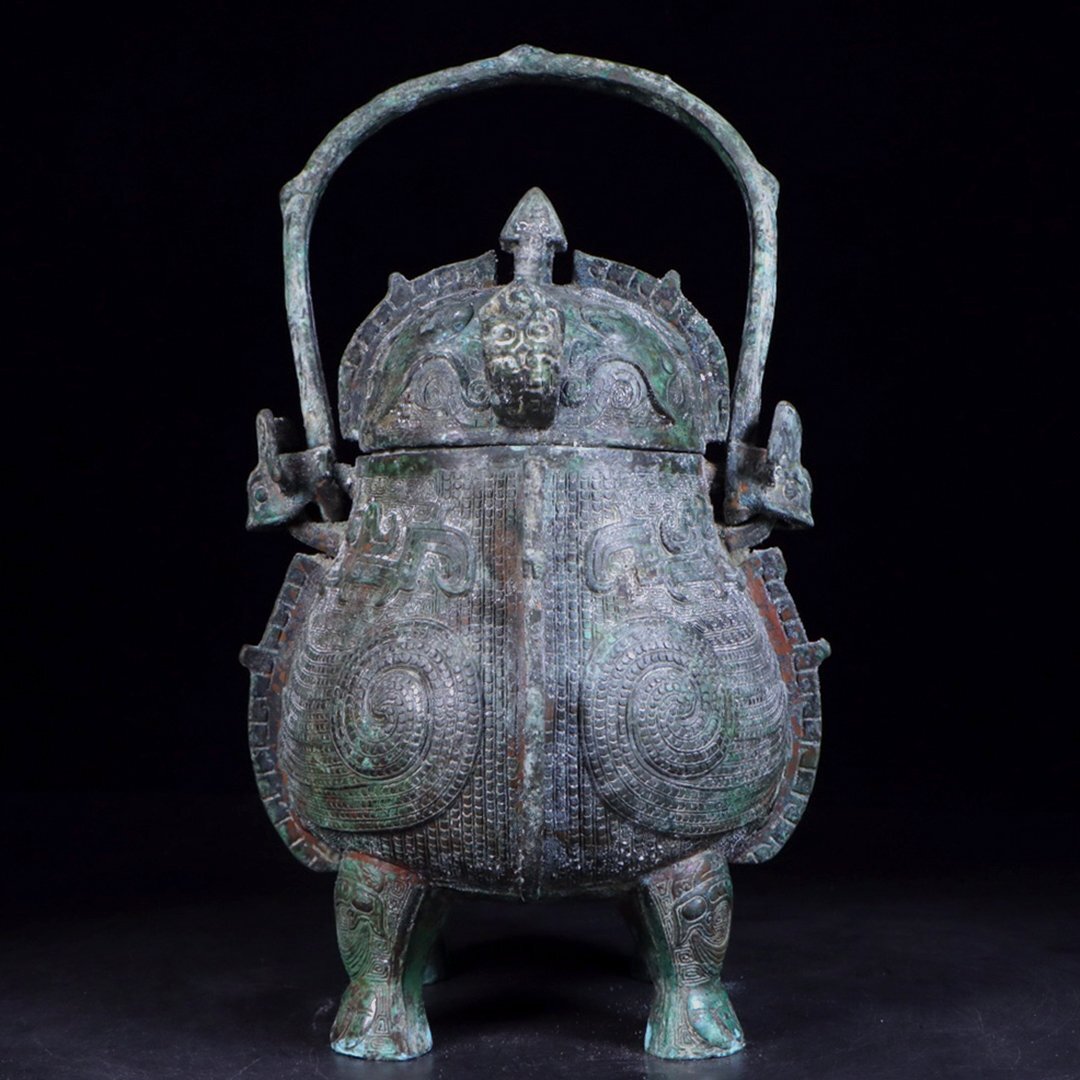 【安】商周時代 青銅器 獣型提梁尊 中国古美術 古置物 古擺件 古董品 古美味 骨董品 433_画像1