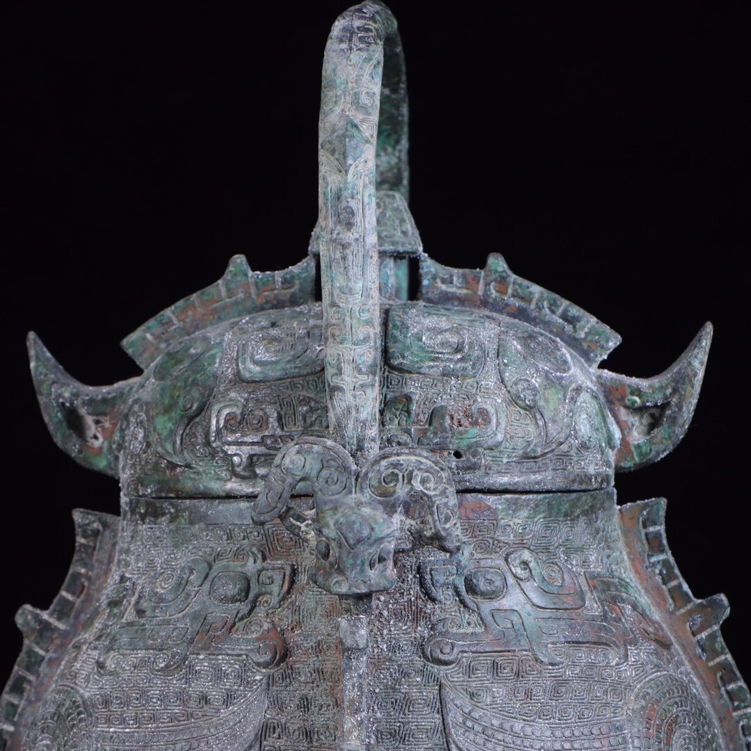 【安】商周時代 青銅器 獣型提梁尊 中国古美術 古置物 古擺件 古董品 古美味 骨董品 433_画像5