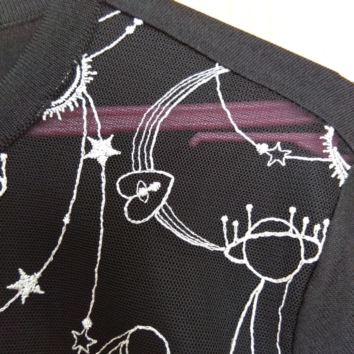 近年購入・未使用・タグなし★レリアン チュール地にシルバー糸の刺繍が素敵な カーディガン サイズ9 黒の画像3